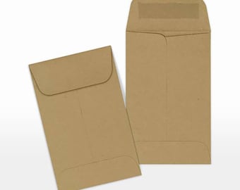 Mini Seed Packet Envelopes - Brown Kraft Bag Gummed Flap 2.25 x 3.5 Inches - 70 lb Heavy Paper - Optional Rubber Stamp - Free US Ship