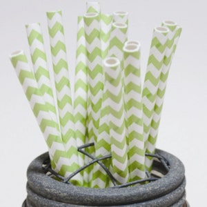 Lime Green Chevron Pattern Paper Straws - Perfect for Parties or Weddings - Favors- Festive and Fun Addition