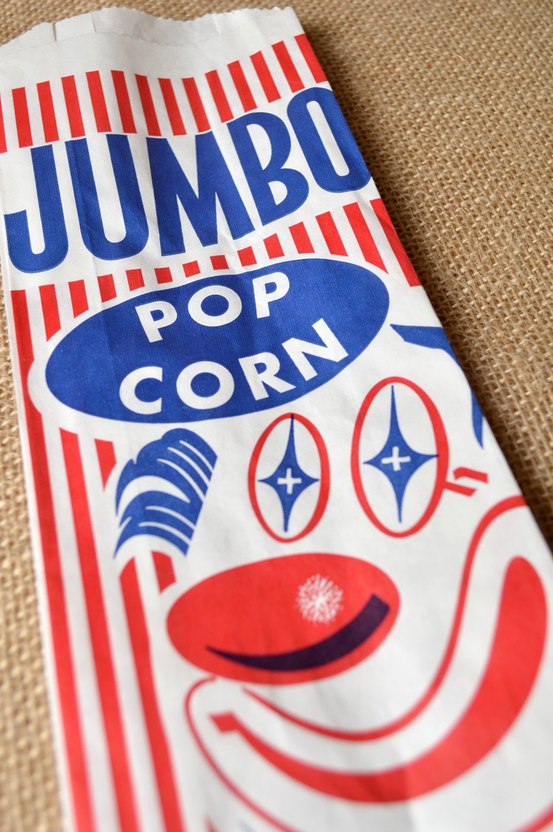 Vintage Style Clown Jumbo Popcorn Bags Red and White Stripes Etsy