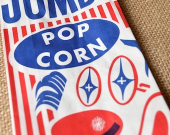 Vintage Style Clown Jumbo Popcorn Bags - Red and White Stripes - Gusseted 12 x 4 x 2 Inches - set of 50