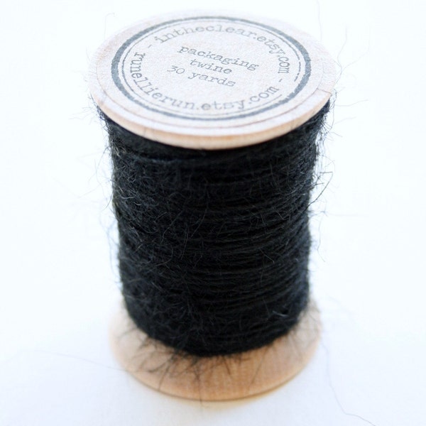 Burlap Twine - 30 Yards on Wooden Spool - Black Color Jute