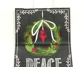Set of 10 - Chalkboard Peace Design Paper Handled Gift Bags - 8 x 4 3/4 x10 1/4 Inches