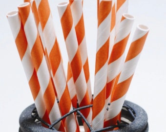 Orange Stripe Pattern Paper Straws - Perfect for Parties or Weddings - Favors--Free Editable DIY Tags PDF