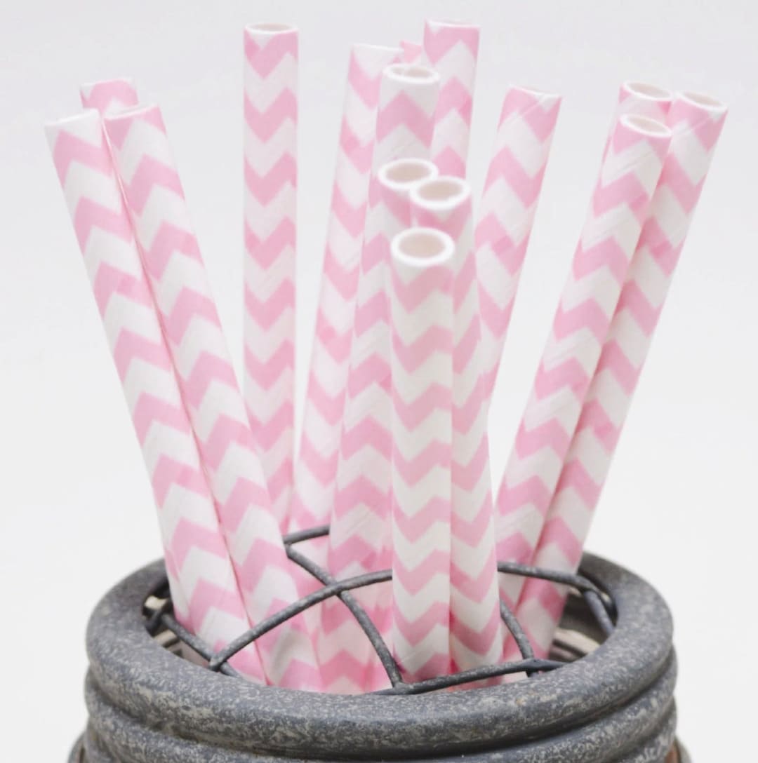 Baby Pink Cotton Candy Chevron Pattern Paper Straws - Perfect for ...