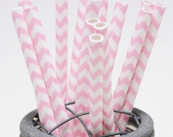 Baby Pink Cotton Candy Chevron Pattern Paper Straws - Perfect for Parties or Weddings - Favors- Festive and Fun Addition