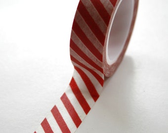 Washi Tape - 15mm - Red and White Diagonal Stripe - Deco Paper Tape No. 461