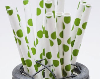 Grass Green Dot Pattern Paper Straws - Perfect for Parties or Weddings - Favors- Festive and Fun Addition