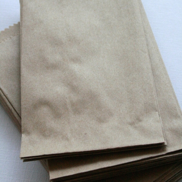QTY 50 Small Recycled Brown Paper Flat Merchandise Bags - 4 Inches x 6 Inches