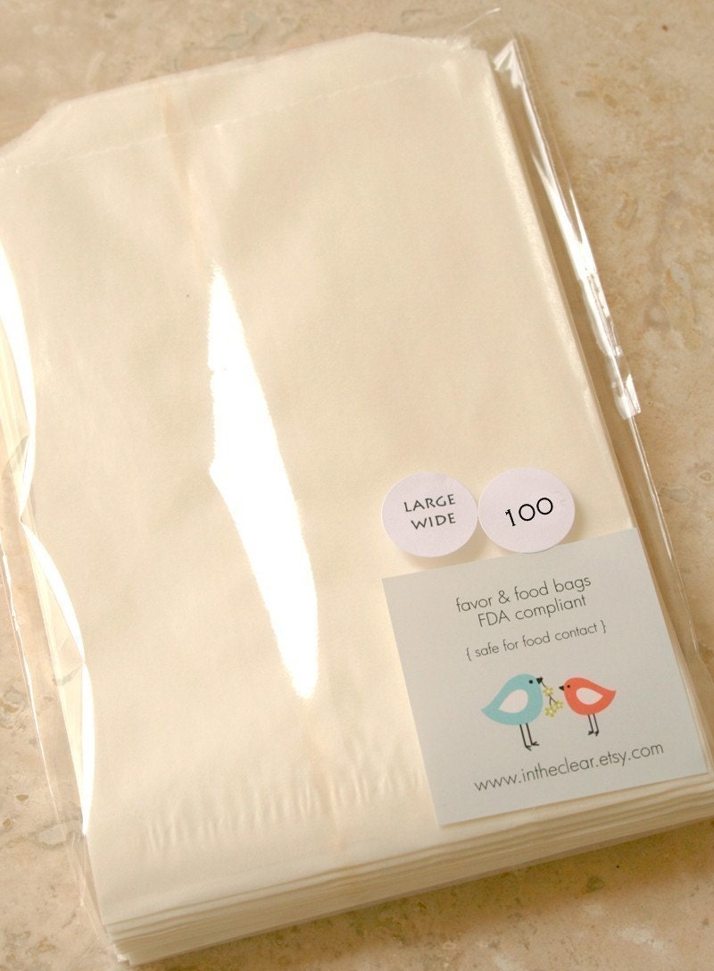QTY 100 Large Wide Flat Glassine Bags - 4.5 inch x 6.75 Inch - Favors…