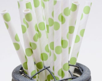 Lime Green Dots Paper Straws - Perfect for Parties - Favors--Free Editable DIY Tags PDF