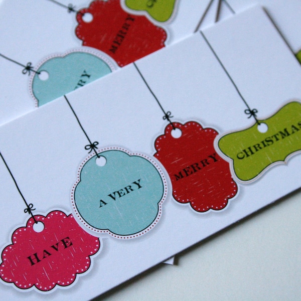 Gift Cards - set of 10 - Rectangle Shaped Christmas Message Design - Slender Gift Tags