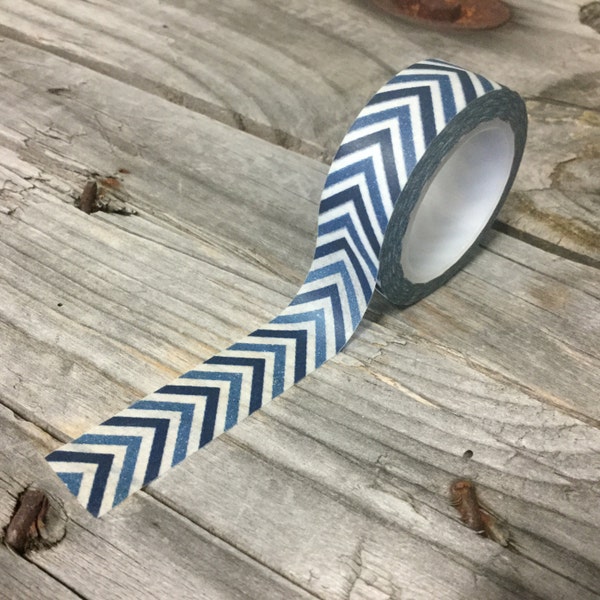 Washi Tape - 15mm - Shades of Blue Chevron Pattern on White - Deco Paper Tape No. 651