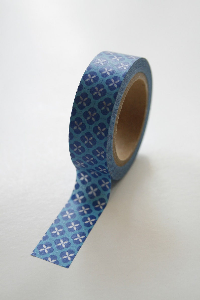 Washi Tape 15mm Medium Blue And Turquoise Geometric Etsy