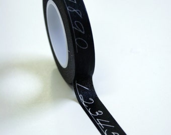 Washi Tape - 10mm - Numbers Chalkboard Design on Black - Paper Deco Tape No. 317