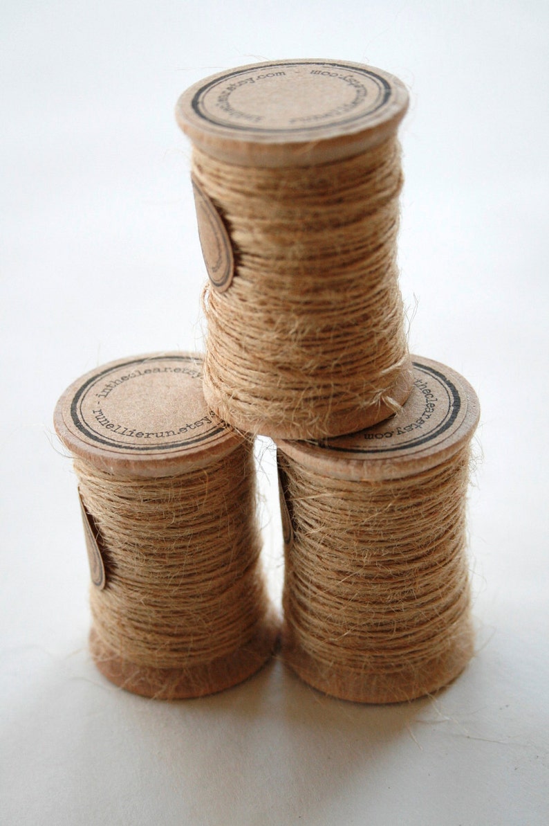 Burlap Twine 30 Yards on Wooden Spool Natural Kraft Color Jute image 2