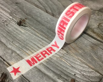 Washi Tape - 15mm - Red MERRY CHRISTMAS on White - Deco Paper Tape No. 1174