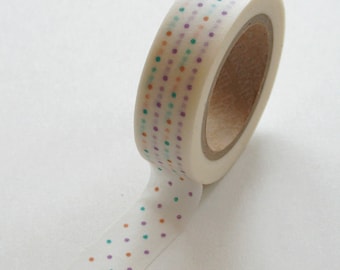 Washi Tape - 15mm - Purple Orange Aqua Tiny Dots on White - Deco Paper Tape No. 173