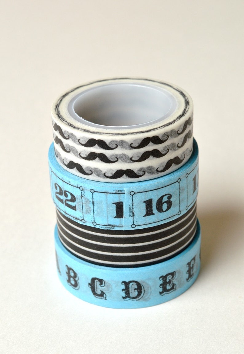 Washi Tape 15mm Vintage Letters on Blue Deco Paper Tape Etsy