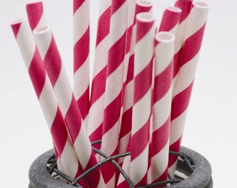 Raspberry Lipstick Hot Pink Paper Straws - Perfect for Parties or Weddings - Favors- Festive and Fun Addition