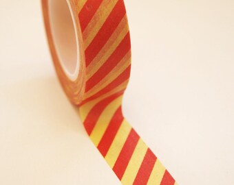 Washi Tape - 15mm - Red and Yellow Diagonal Stripe - Deco Paper Tape No. 153