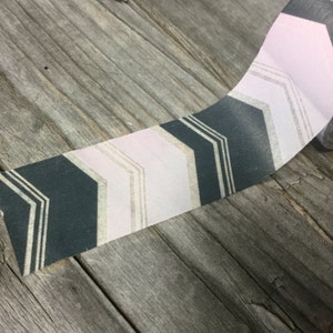 Washi Tape 20mm Baby Pink and Charcoal Chevron Pattern on White Deco Paper Tape No. 414 image 2