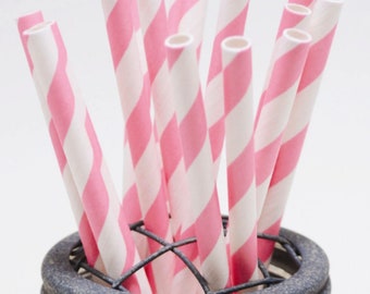 Blossom Pink Stripe Pattern Paper Straws - Perfect for Parties or Weddings - Favors--Free Editable DIY Tags PDF