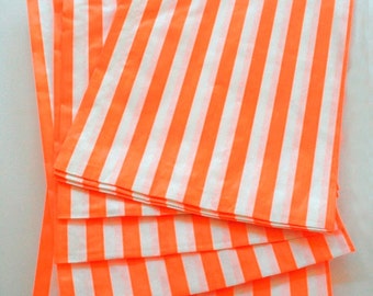 Set of 25 - Traditional Sweet Shop Orange Stripe Paper Bags - 10x14 New Style