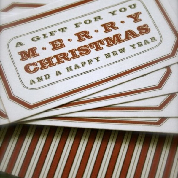 Gift Cards - set of 15 - Rectangle Shaped Two Sided Vintage Style Design and Stripes with Twine