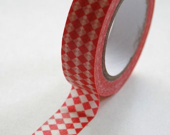 Washi Tape - 15mm - Red Harlequin on White - Deco Paper Tape No. 426