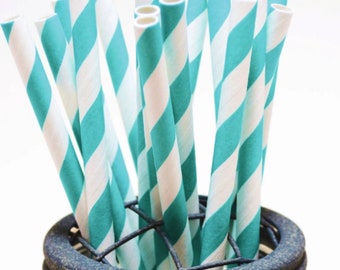 Deep Aqua Stripe Pattern Paper Straws - Perfect for Parties or Weddings - Favors--Free Editable DIY Tags PDF