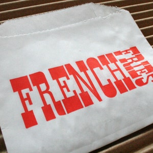 Choose Your Quantity Vintage Style White French Fries Bags White with Red Flat Bags 4.5 x 3.5 Inches image 2