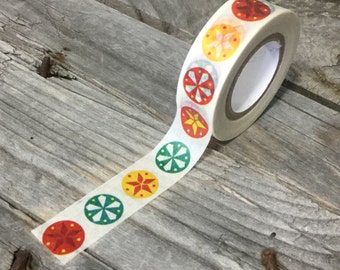 Washi Tape - 15mm - Red, Yellow, Green Star Patterns on White - Deco Paper Tape No. 609