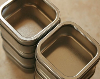 Square Window Tins - set of 75 - 2.4 x 2.4 x 1.3 - 4 Ounces Capacity - Perfect for Spices, Wedding Favors and Retail Packaging 61x61x35mm