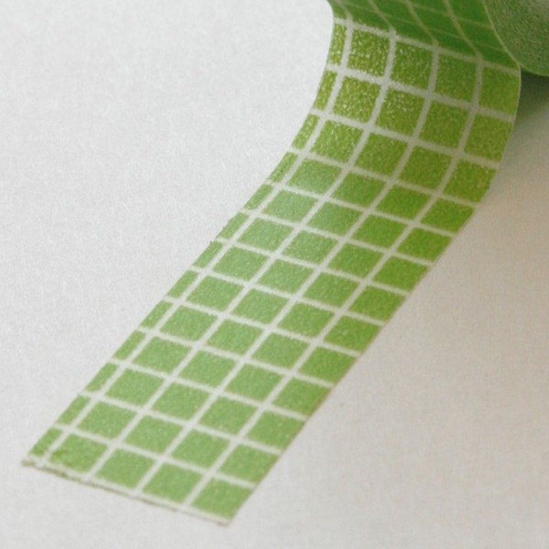 Washi Tape 15mm Lime and White Graph Paper Grid Design Etsy
