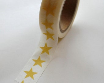 Washi Tape - 15mm - Yellow Large Stars on White Pattern - Deco Paper Tape No. 377