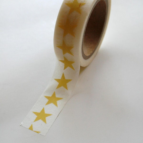 Washi Tape - 15mm - Yellow Large Stars on White Pattern - Deco Paper Tape No. 377