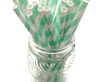 Mint Green Stripe Pattern Paper Straws - Perfect for Parties or Weddings - Favors- Festive and Fun Addition