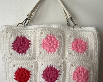 Structured Granny Square Tote Bag, PDF Crochet Pattern,  Puff Stitch, Intermediate Level