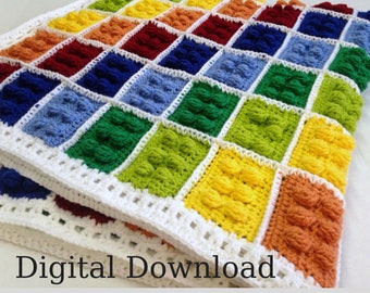 Crochet Block Blanket Pattern, Autism Awareness Colors, Digital Download, Instant PDF, Easy Beginner Afghan, Special Gift, Christmas Project