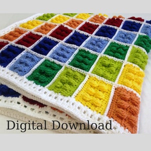 Crochet Block Blanket Pattern, Autism Awareness Colors, Digital Download, Instant PDF, Easy Beginner Afghan, Special Gift, Christmas Project image 1