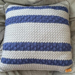 Motif de coussin au crochet, rayures texturées, point bouffant (téléchargement PDF instantané)