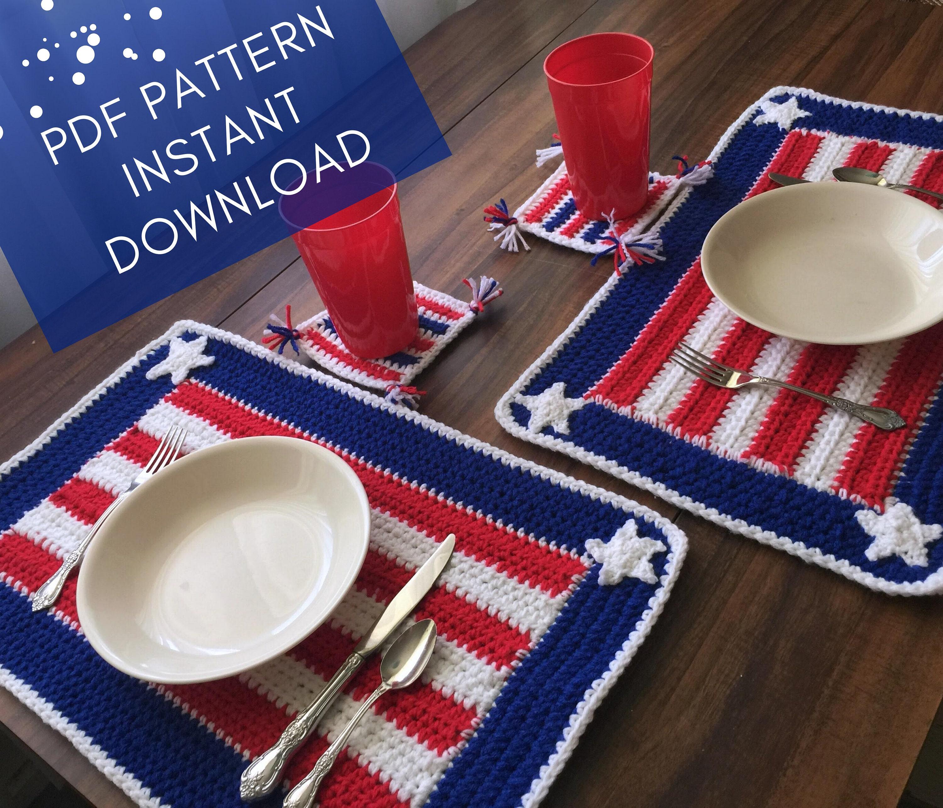 39 Red, White, and Blue Crochet Patterns for Festive Celebrations 12 Patriotic Crochet Placemat Set: Red White Blue