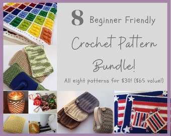 8 Beginner Friendly Crochet Pattern Bundle, Household Crochet, Crochet Patterns, Learn to Crochet