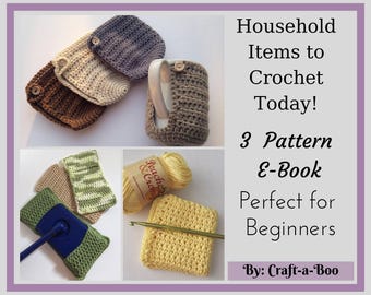 Crochet Household Pattern Ebook, Beginner Washcloth, Mop Cover, Cup Cozy (Digital Download)