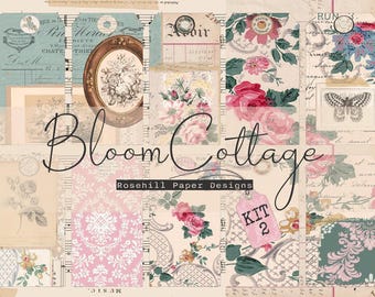 Kit Bloom Cottage DOS / Materiales efímeros / Papel decorativo / Papeles vintage / Cuaderno imprimible (Descarga digital)