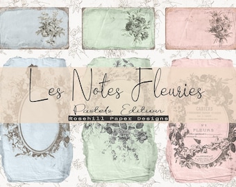 Les Notes Fleuries - Edición Pasteles / Material floral / Sobres / Etiquetas / Francés / Cuaderno imprimible (Descarga digital)