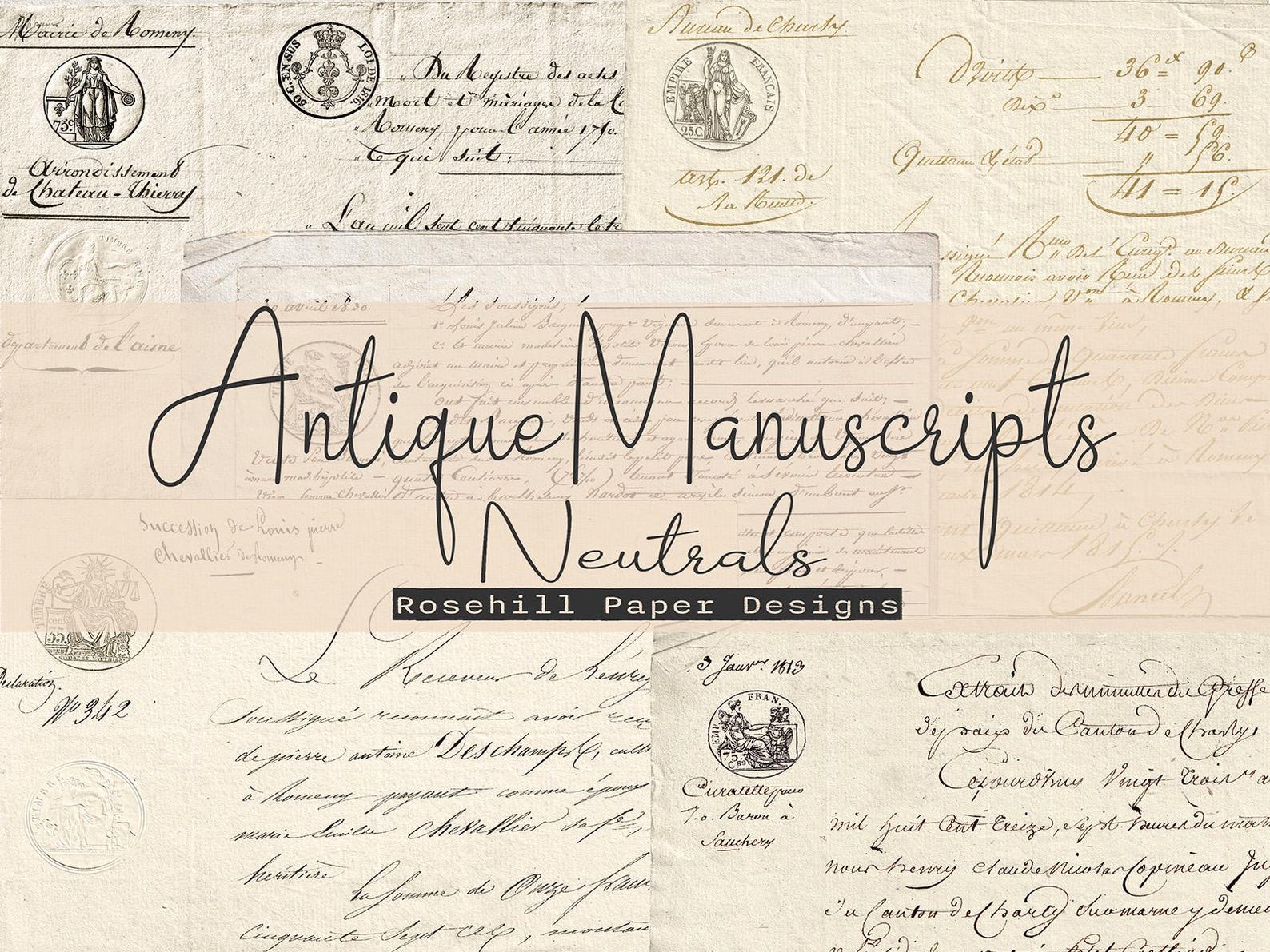 Empherma Script Paper Antique Manuscripts Neutrals | Ephemera | Decorative Paper | French ...