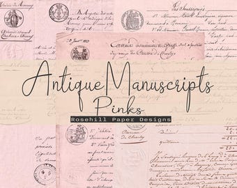 Manuscritos antiguos PINKS / Material efímero / Papel decorativo / Papeles franceses / Escritura / Diario imprimible (Descarga digital)