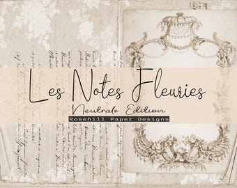 Les Notes Fleuries - Edición Neutrales / Material floral / Sobres / Etiquetas / Francés / Cuaderno imprimible (Descarga digital)