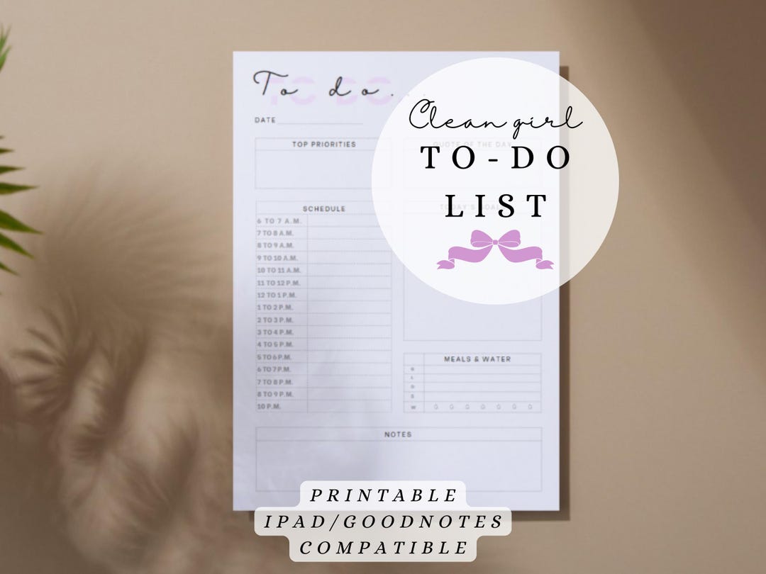 Clean Girl To-do List Printable, Digital, With Water & Meal Planner ...